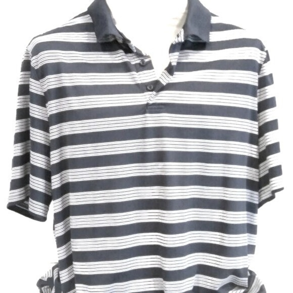 George Mens XL Performance Polo Shirt Navy Blue White Striped Short Sleeve Golf